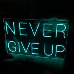 LED вывеска "NEVER GIVE UP", неоновая табличка с надписью, неоновая вывеска