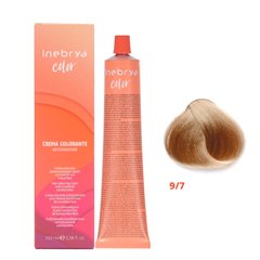 9/7 Крем-фарба для волосся INEBRYA COLOR на насінні льону і алое віра - Блондин коричневий, 100 мл.