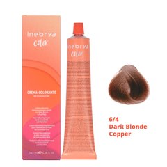 6/4 Крем-краска для волос INEBRYA COLOR на семенах льна и алоэ вера - Тёмно-русый медный, 100 мл.