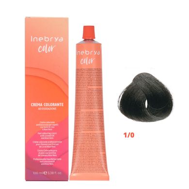 1/0 Крем-краска для волос INEBRYA COLOR на семенах льна и алоэ вера - Чёрный, 100 мл.