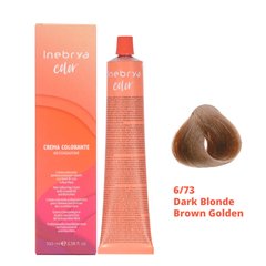 6/73 Крем-фарба для волосся INEBRYA COLOR на насінні льону і алое віра - Темно-русявий коричневий золотий, 100 мл.