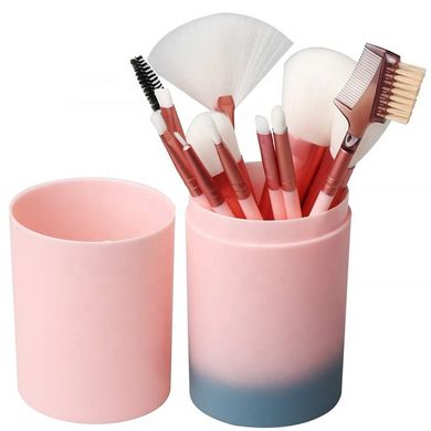 Профессиональный набор кистей для макияжа в тубе, 12 штук, розово-голубые. Кисти для макияжа.