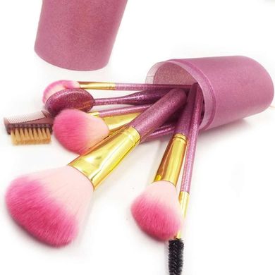 Набор кистей для макияжа в тубе, 9 шт, розово-перламутровые. Качественные кисти для макияжа.