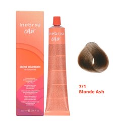 7/1 Крем-фарба для волосся INEBRYA COLOR на насінні льону і алое віра - Русявий попелястий, 100 мл.