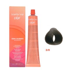3/0 Крем-краска для волос INEBRYA COLOR на семенах льна и алоэ вера - Тёмный каштан, 100 мл.
