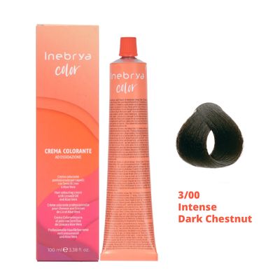 3/00 Крем-фарба для волосся INEBRYA COLOR на насінні льону і алое віра - Інтенсивний темний каштан, 100 мл.