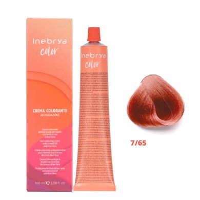 7/65 Крем-краска для волос INEBRYA COLOR на семенах льна и алоэ вера - Русый рыжий махагон, 100 мл.