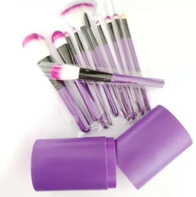 Набор кистей для макияжа в тубе 12 шт., фиолетовые. Качественные кисти для макияжа.