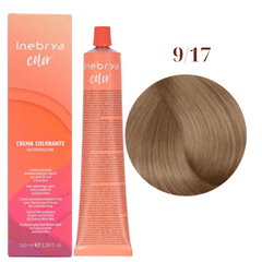 9/17 Крем-фарба для волосся INEBRYA Color &mdash; Дуже світло-русявий попелясто-коричневий з насінням льону та алое вера, 100 мл