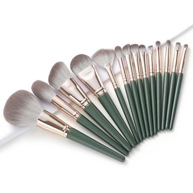 Профессиональный набор кистей для макияжа в сумочке на завязках Brush Set 14 шт зеленый